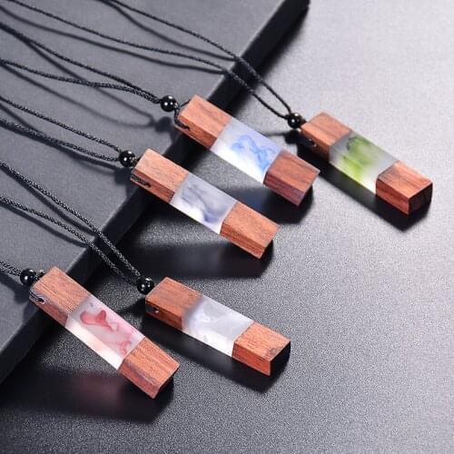 HIYONG Handmade Resin & Wood Pendant Necklace for Women Men Charm Magic Forest Resin Rope Chain Necklace Perfect Birthday Gifts