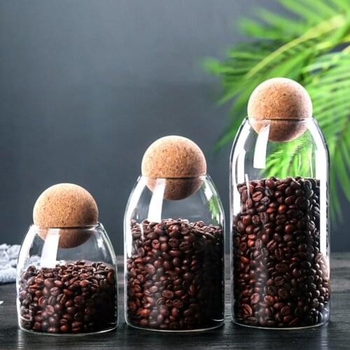 Home kitchen Storage Bottle Bean Sugar Tea Coffee Cork Stopper Glass Jar Can 550ml 750ml 1200ml