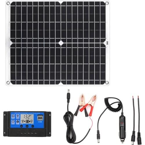 26W 12V Solar Panel Kit with USB Port Off Solar Power Charging System Monocrystalline Module with LCD Remote Controller