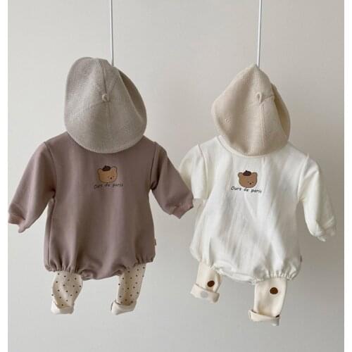 Koodykids New Spring Baby Girl Boy Bodysuits Toddler Boy Rompers Vintage Bear Printed Rompers Autumn Long Sleeve Clothes 2021