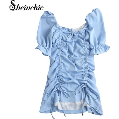 Korean Fashion Summer Clothes for Women 2021 Vintage Ruffles Puff Sleeve Mini Dress Vestidos De Mujer Casual