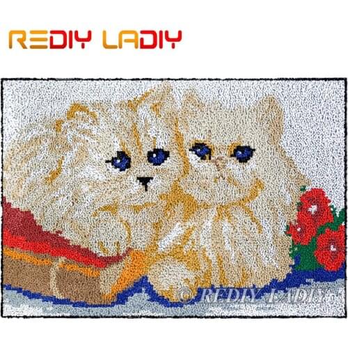 Latch Hook Kits Two Kittens Chunky Yarn Embroidery Crocheting Tapestry Kits Needlework Hobbies & Crafts DIY Carpet Rug 85*58cm