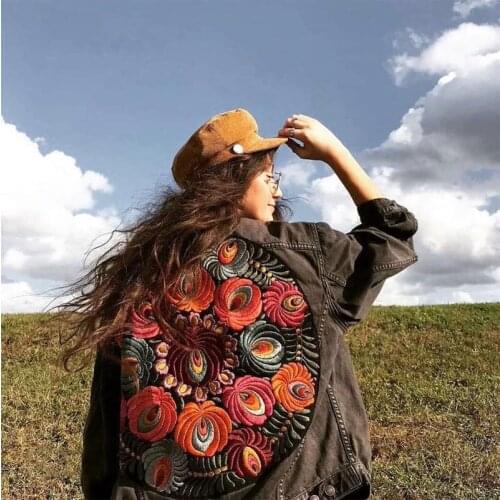 WTIANYUW 2021 New Spring Autumn Denim Jackets Coat High Quality Women Floral Embroidery Black Female Casual Loose Jean Outerwear