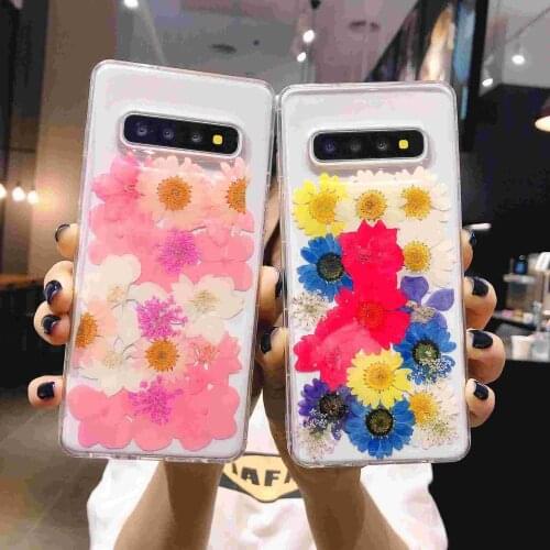 Fashion Dried Real Flower Phone Case For Samsung Galaxy S21 Plus Note20 S20Ultra S10E Clear Cases Soft TPU Back Cover S20FE Capa