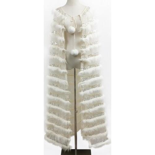 Soft Sequence Maternity White Fur Cape Photo Shoot Accessories Baby Shower Gift for Women Photography Props