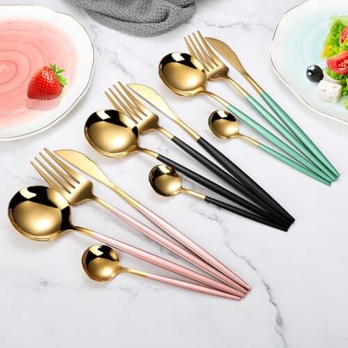4Pcs/set Black Gold Cutlery Set 18/10 Stainless Steel Dinnerware Silverware Flatware Set Dinner Knife Fork Spoon Dropshipping