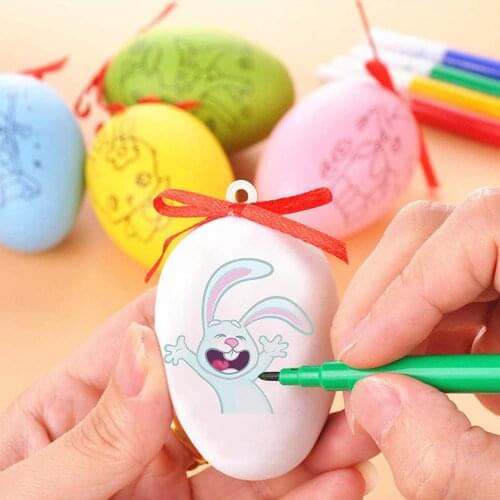 50Pcs White Easter Eggs Decorations Set Plastic Easter Eggs Hanging Ornament Set Decorate Easter Egg For Kid DIY Painting Crafts