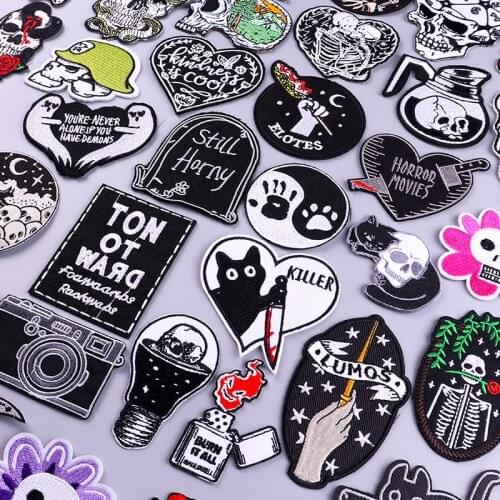Punk Patch Iron On Patches For Clothes Thermoadhesive Patches For Clothing Skull Embroidery Patches Sew On Clothing Stripe Decor