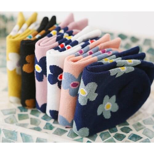 Korean Freshness Kawaii Woman Socks Cotton with Flowers Harajuku Pink Socks Women for Spring Summer Casual Calcetines Mujer 604