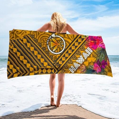 Microfoam beach towels Hawaii Kanaka Maoli With Hibiscus Print Polynesian pattern Soft travel Face hair towel Bad Toalla