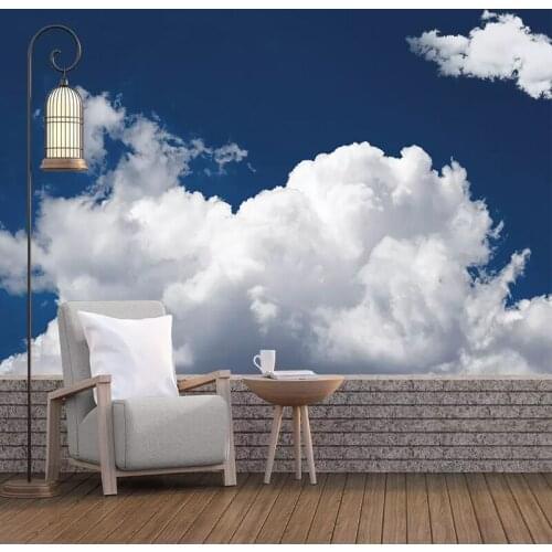 Custom Modern Blue Sky White Clouds Landscape Wall Covering Waterproof Wallpaper Living Room background Wall Home Decor 3D Mural