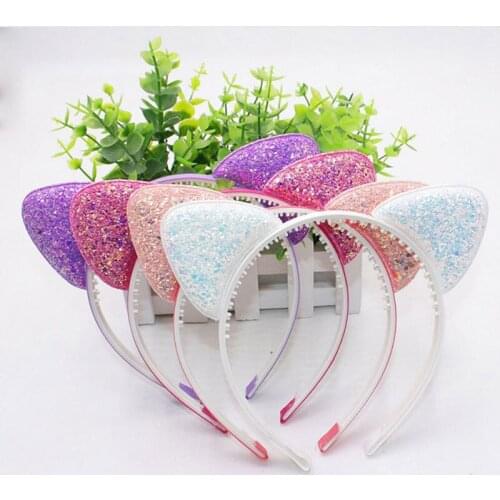 Cute Shiny Sequins Cat Ears Headband For Girl Manual Cat Ears Hairband Kid Hair Accessories