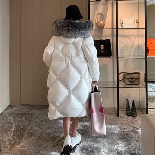 2021 New Winter Real Natural Fur Collar Long Down Jacket Winter Hooded White Duck Down Coat Thick Warm Parkas Snow Outwear YR168