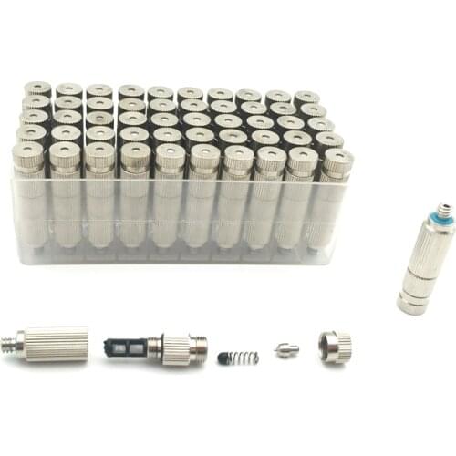 50 Pcs High Pressure Garden Water Misting Nozzles With PP Filter Inside Nickel Plated Brass Body Ceramic Head 10-24UNC Thread