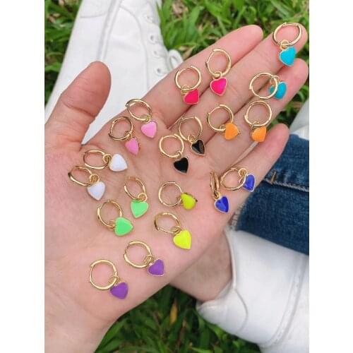 5Pairs Cute Enamel Heart Hoop Earrings For Women Gold Color Neon Enamelled Earrings Fashion Jewelry