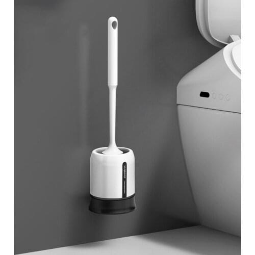 Toilet Brush TPR Silicone Head Black Bathroom Cleaner with Holder Long Handle Soft Wall-mounted Or Floor-Standing WC Accessories