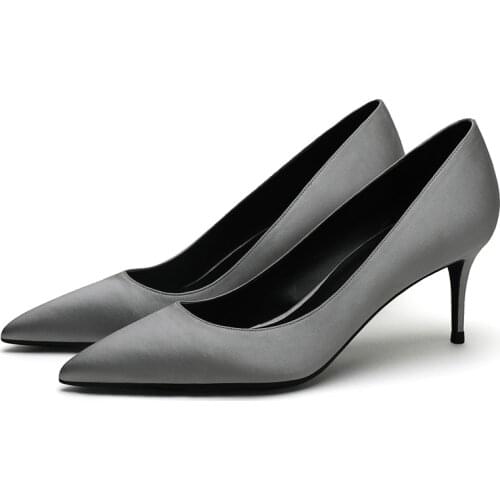 Silk Shoes Woman Pumps Sexy High Heels Basic Slip On Party Wedding Shoes Female Spring Summer Heels Big Size F0042