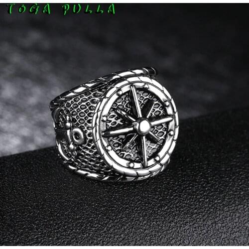 Vintage Viking Compass Ring Men Stainless Steel Anchor Ring Man Punk Rock Jewelry Wholesale