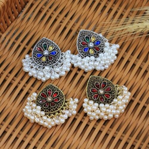 Vintage Handmade White Pearl Beads Flower Thailand Indian Jhumki Jhumka Earrings Bohemia Party Jewelry Statement pendientes