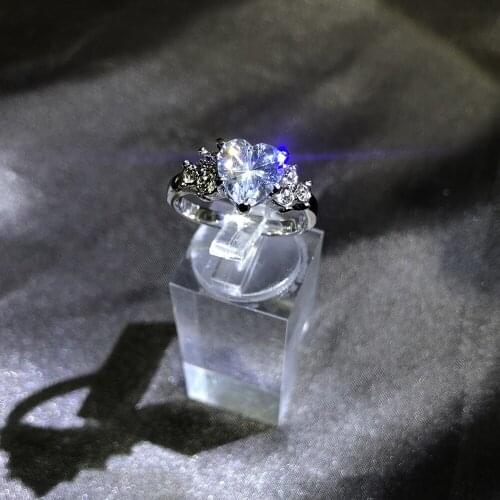 Sweetheart Silver Color Rings For Women Fashion Jewelry Bridal Wedding Engagement Ring Accessory