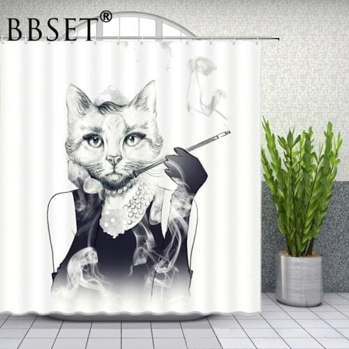 Funny Animal Shower Curtain Cartoons Sexy Smokes Cat Miss Pattern Waterproof Multi-size Douchegordijn Bathroom Decor