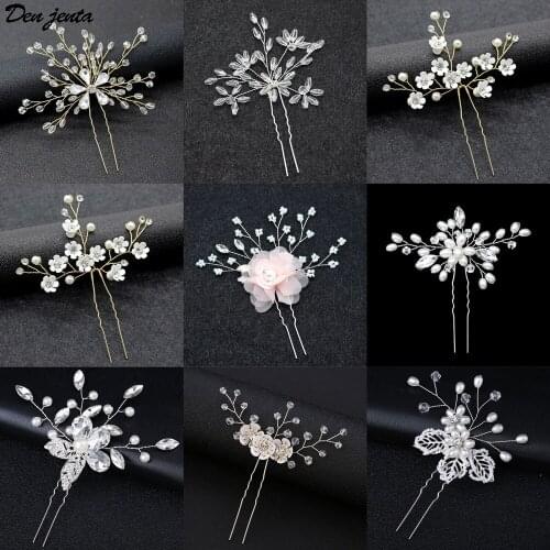 3PCS/Lot Hand made Wedding Hair Jewelry Pearl Flowers Hair Comb Hairpin Crystal Beads Hair Fork Bridal Hair Accessories