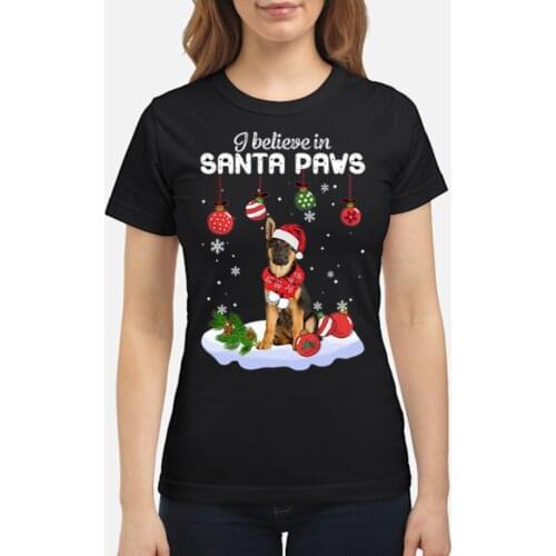 German Shepherd I Believe In Santa Paws Christmas Womens T-Shirt
