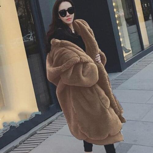 2020 Faux Fur Coat Women Casual Hoodies Furry Thick Warm Long Faux Rabbit Fur Jacket Loose Winter Coat Women Casaco Feminino