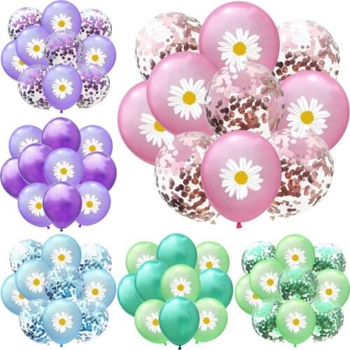 10pcs 12inch Flower Daisy Balloons DIY Latex Confetti Ballons Set Birthday Valentines Day Wedding Hawaii Party Festival Decor
