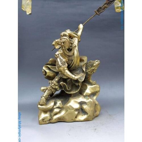 11" China Brass Copper Feng shui Guan Yu Bodhisattva Guan Gong Buddha Statue