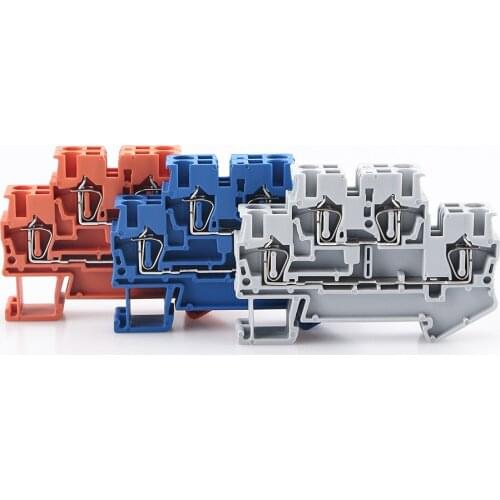 50pcs Din Rail Terminal Block STTB-2.5 Electrical Wire Connector Double Layer Spring Connection Connector Wire Conductor