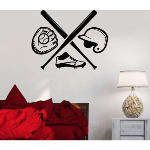 Baseball Wall Stickers Removable Vinyl Sports Wall Decals Baseball Boys Room Sport Decals Bat Sports Fan Art Wall Mural AY485