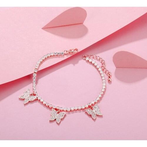 Cubic Zircon Butterfly Charms Brcacelet For Woman Gold Plated Crystal Chain Bracelet Gift Fashion Jewelry Party Girl New 2021