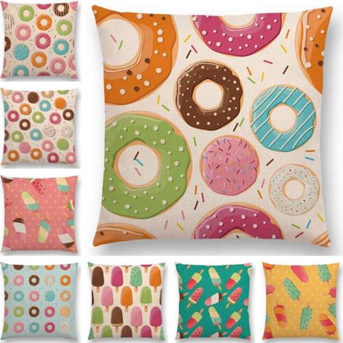 Colorful Prints Cushion Cover Chocolate Candy Donuts Pretty Ice Cream Pattern Color Party Sofa Throw Pillow Case Decor