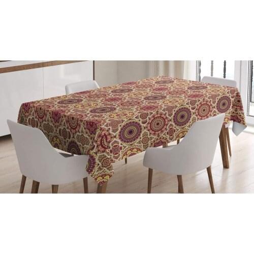 Patchwork Style Pattern with Old Fashioned Flowers Bohemian Table Cover
