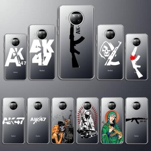 AK47 Gun Coque Simple black white Phone Case Transparent Xiaomi mi note 10 8 9 t HUAWEI p30 40 11 Samsung S 8 9 10 20 pro lite