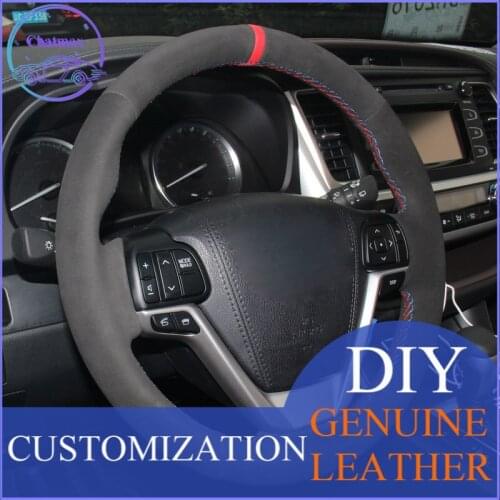 Car Steering Wheel Cover Custom Made Anti-Slip Hand-Sewing Black Suede Leather DIY for Toyota Highlander Sienna 2014-2019
