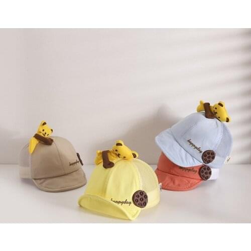 Childrens net hat summer thin cute biscuit bear infant cap sunscreen baby hat