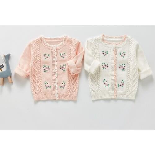Baby Sweater Flower Embroidery Knit Cardigan 2021 Autumn New Girls Princess Coat Infant Knitted Sweater Tops Kids Jacket