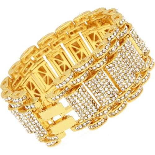 Men Big Bracelets Gold Bracelet Exaggerated Rhinestone Tank Bracelet Hip Hop Jewelry Valentines Day Joy Gift Dropshipping