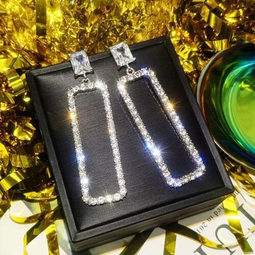 Exknl Long Drop Earrings Crystal Rectangular Dangle Fashion Jewelry Earrings For Women Wedding Wholesale 2020 Party Brincos