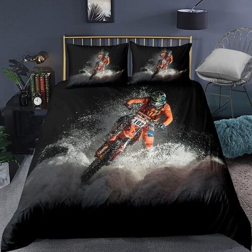 Fanaijia Boys Bedding Sets Luxury Motorcycle Print Duvet Cover Set Kids Quilt Cover with Pillowcase Bed Comforter