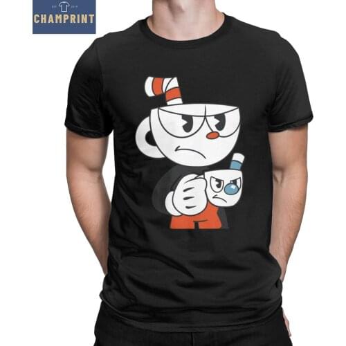 Mens Cuphead And Mugman Angry T Shirts Cartoon 100% Cotton Clothes Vintage Short Sleeve O Neck Tees Summer T-Shirts