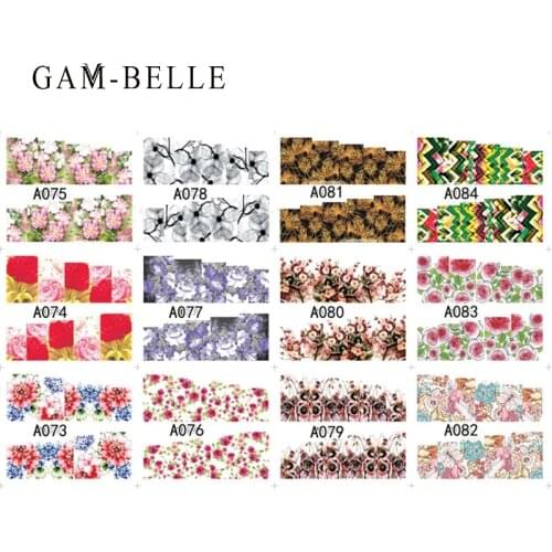 GAM-BELLE 12Pcs Rose Flowers Designs Nail Stickers Christmas Nail Art Decorations Mixed Color Full Cover Water Transfer Decals