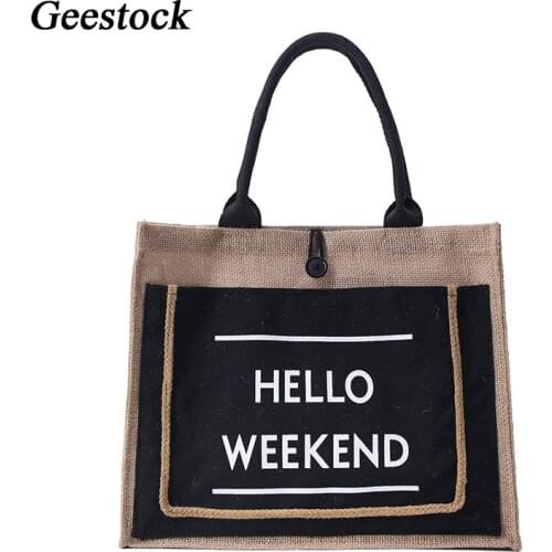 Geestock Women Bag Designer Handbags Linen Summer Tote Bags Large Capacity Eco Friendly Shoulder Bag Woman Travel Beach Bags