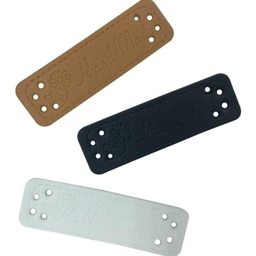 48Pcs/Lot Pu Leather Hand Made Labels With Flower For Headdress Hand Made Leather Label For Scarf Tags Flower Tag For Handwork