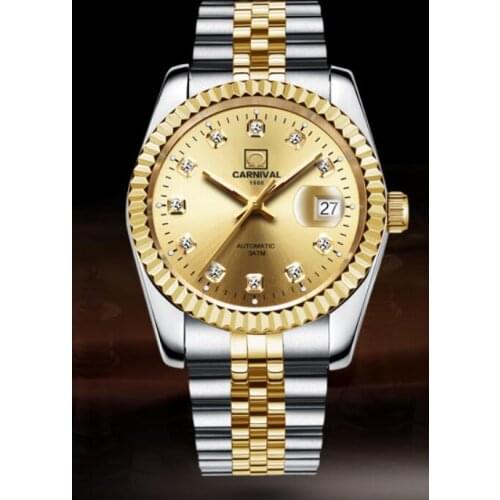 Carnival Men Automatic Watch Gold Plated 25jewels Date Luxury Mechanical Watch Gift
