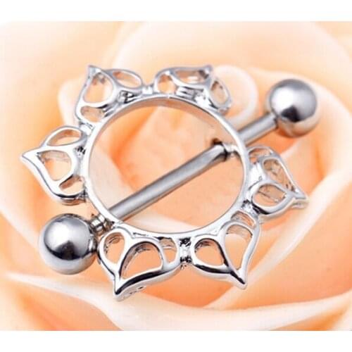 2Pcs Sexy 316L Stainless Steel Flower Nipple Rings Piercing Body Jewelry Belly Chain Bar Barbell Piercing Nipple Pircing ombligo