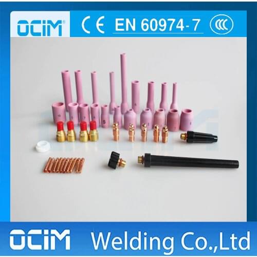 43pcs Tig Torch Consumables Kit Long Alumina Nozzle Back Cap Collet Body Fit TIG Welding Torch SR WP9 20 25