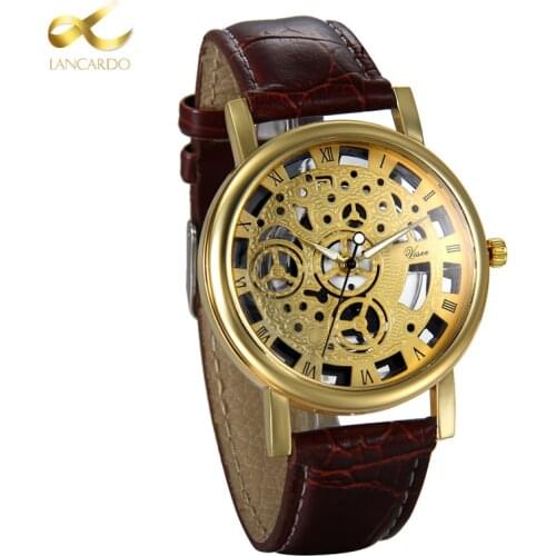 Lancardo 2021 Lover Watches Men Women Wrist Watch Business Roman Numerals Lovers Hollow Out PU Leather Quartz Wrist Watch